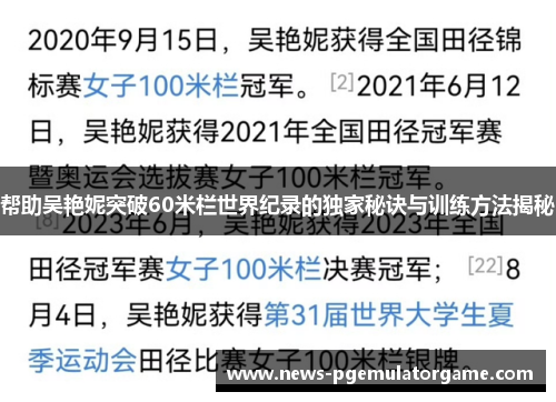 帮助吴艳妮突破60米栏世界纪录的独家秘诀与训练方法揭秘